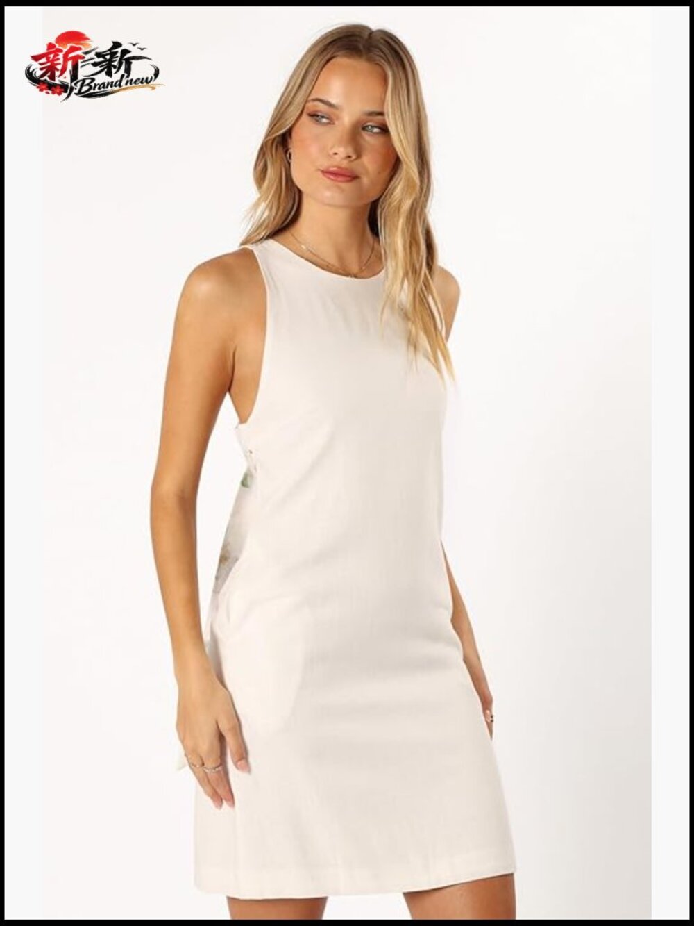 Mini A-Line Halter Neck Dress with Side Pockets and Tie Back